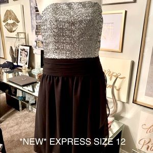 Silver & black sequin strapless dress from Express